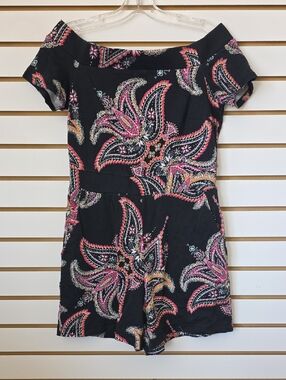 NY&Co Off-Shoulder Paisley Romper with Pink & Orange Accents